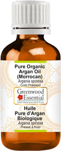 Greenwood Essential Organic Argan (Moroccan) Oil (Argania spinosa) | Cold Pressed | Natural | Undiluted | for Diluting Essential Oils | for Hair, Skin & Massage | Men & Women | 15ml (0.50 oz)
