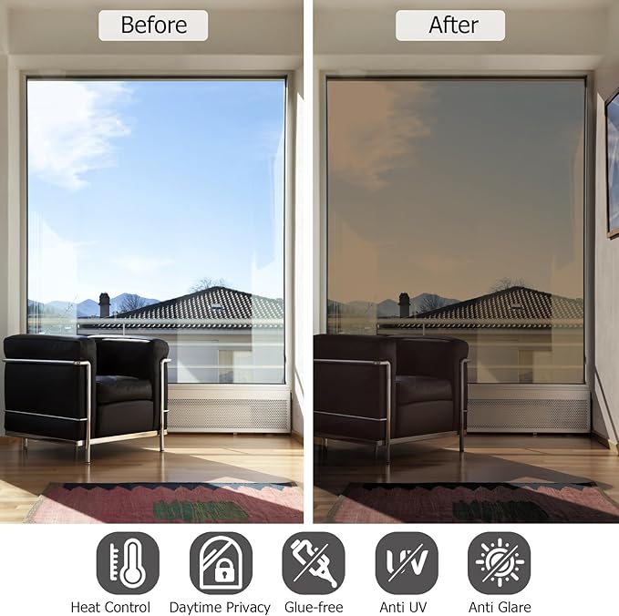 HIDBEA One Way Mirror Window Film, Blue Silver, 35.4 x 78.7 Inch