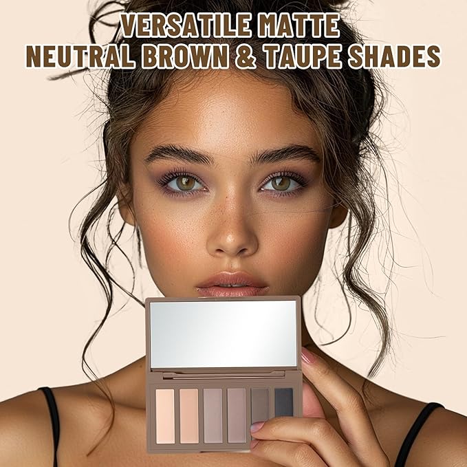 SUSIKEKI Neutral Nude Matte Eyeshadow Palette with Brush - 6 Colors Mini Travel Size, Highly Pigmented Taupe & Brown Smoky Eye shadow, Long Lasting Vegan Makeup Palette for Daily Use
