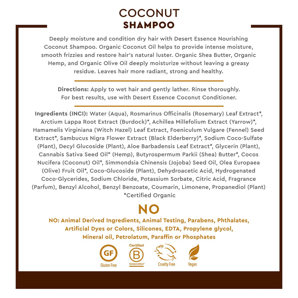 Desert Essence Coconut Shampoo for Dry Hair with Shea Butter, 8 fl oz