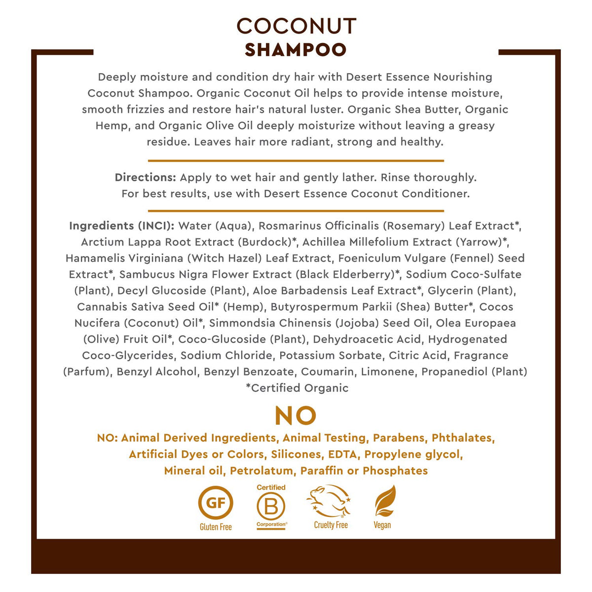 Desert Essence Coconut Shampoo for Dry Hair with Shea Butter, 8 fl oz