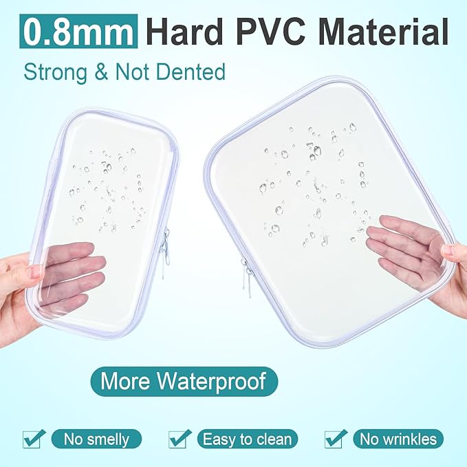 Hoolerry 3 Pcs Clear Hard Zipper Case Hard Plastic Zipper Pouch Makeup Bag Portable Travel Organizer for Cosmetics, Office Supplies, Documents & Toiletries(White,Mss)