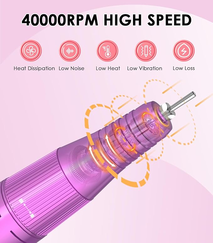 Portable Nail Drill Electric File: Professional E File Machine 40000RPM