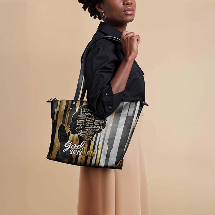 Afroyla Afrocentric Art Totebag for Black Women – Premium Leather, Work & Everyday Bag, Ideal Gift for Her on Mother's Day