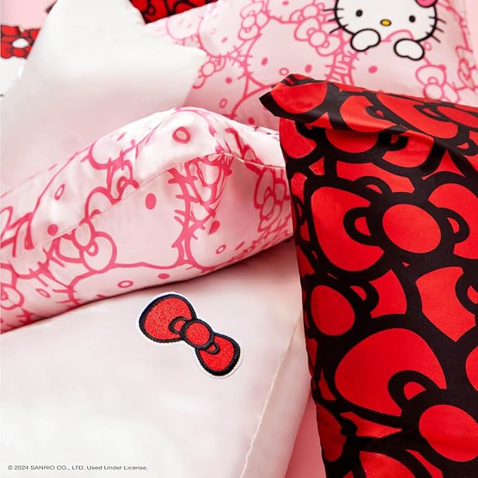Kitsch x Hello Kitty Satin Pillowcase - Size 19x36, Sea of Bows