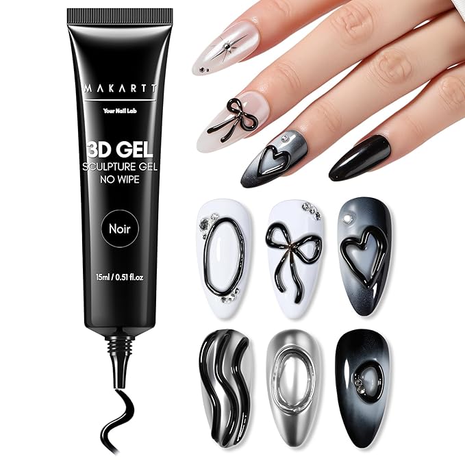 Makartt 3D Nail Gel, 15g Black Sculpting Gel Glue for Molding and Drawing