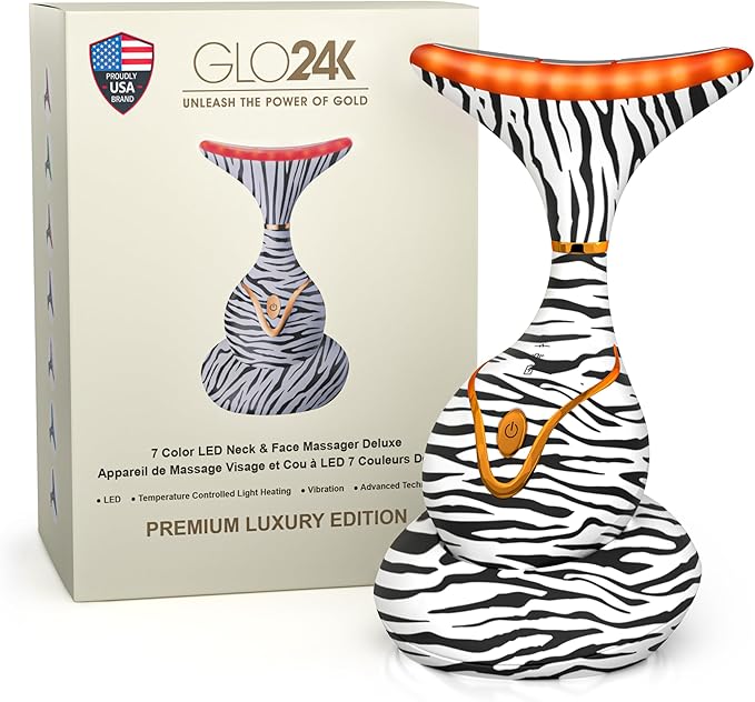 GLO24K LED Facial Massager for Face & Neck – Beauty Wand with LED Light, Vibration & Gentle Warmth – Cosmetic Skincare Tool for Daily Self-Care