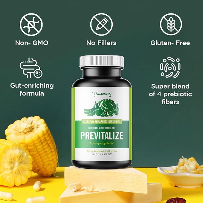 BB Company Previtalize | Prebiotics for Women, Prebiotic Fiber for Gut Health, Digestive Health | Food for Good Probiotics | Complement to Probiotics & Provitalize | Packaging Vary | 60 Ct
