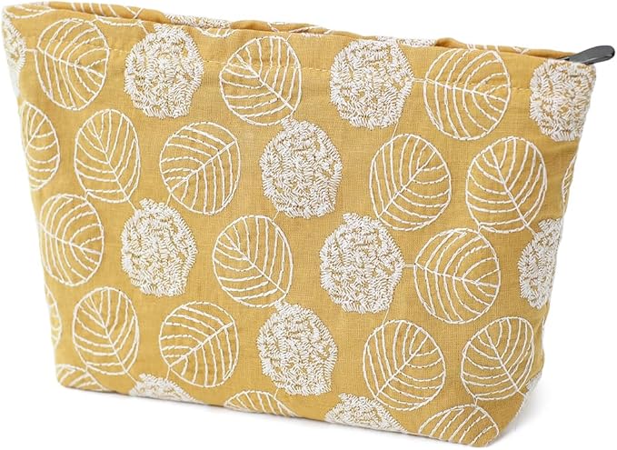 BBORGDC Floral Cotton Embroidered Makeup Bag - Large Capacity Travel Cosmetic Pouch & Toiletry Organizer with Zipper, Perfect for Daily Use, Makeup Storage, or Gift Ideas