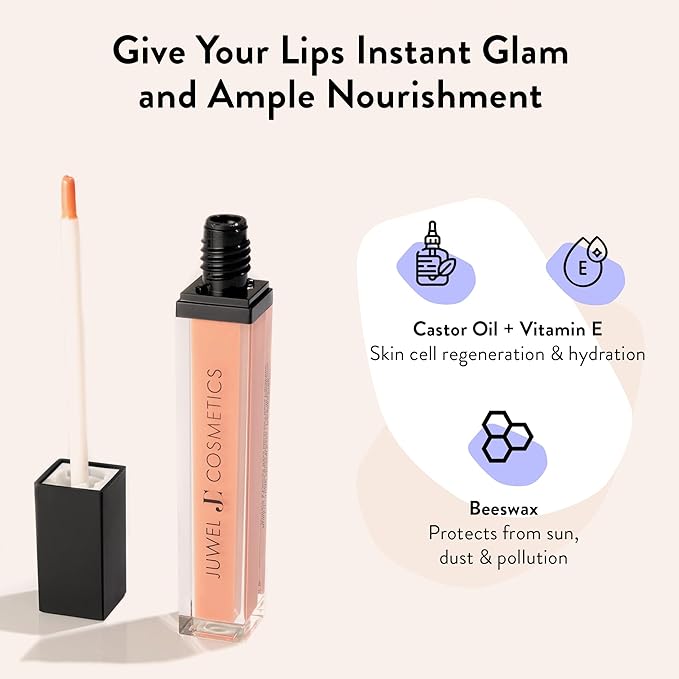 Juwel Cosmetics Luminizing Lip Gloss – Hydrating & Moisturizing for Dry Lips with Beeswax, Castor Oil & Vitamin E, Smooth Finish Tinted Lip Gloss for Women, Vegan, Elixir