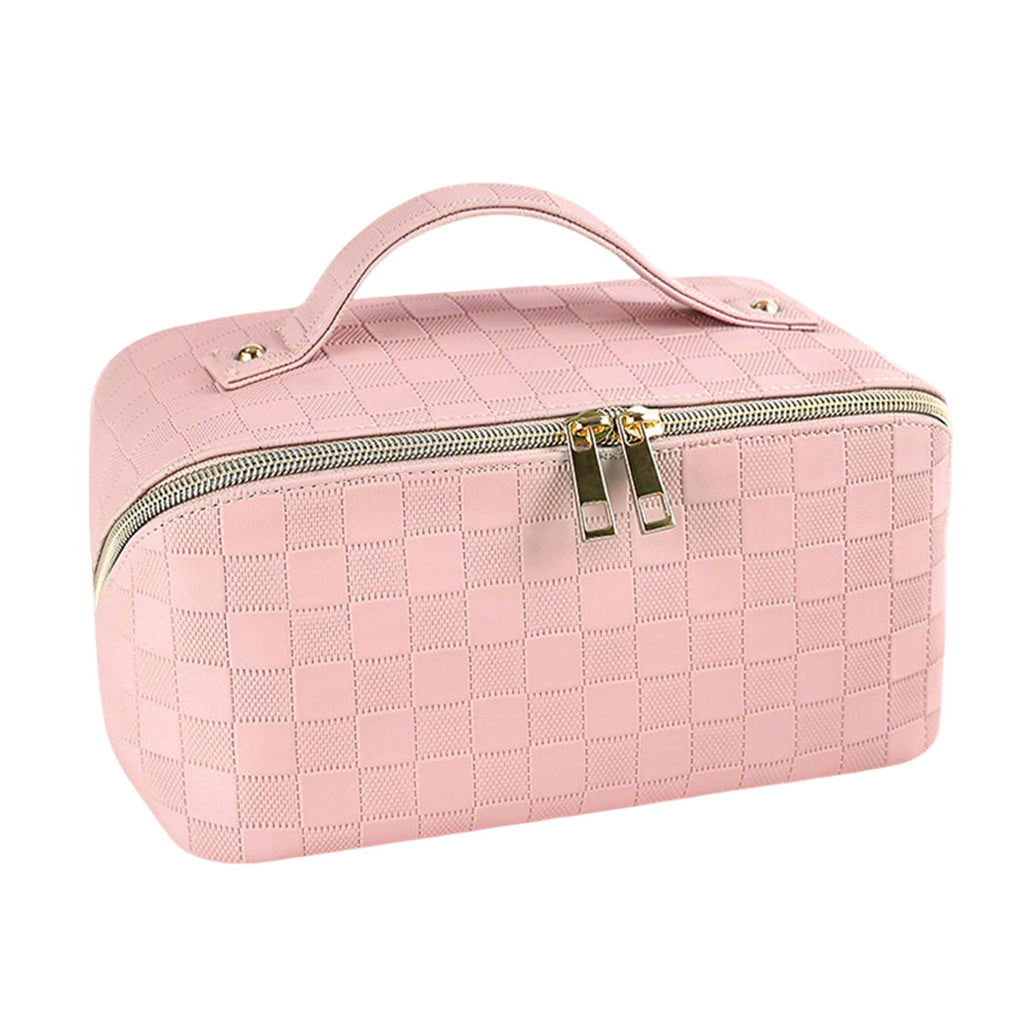 Cosmetic Bag,Travel Makeup Bag, Large Capacity Cosmetic Bags for Women, Waterproof Portable Open Flat Toiletry Bags,Makeup Organizer Bag with Divider and Handle, Pink Cosmetic Pouch Gifts for Women