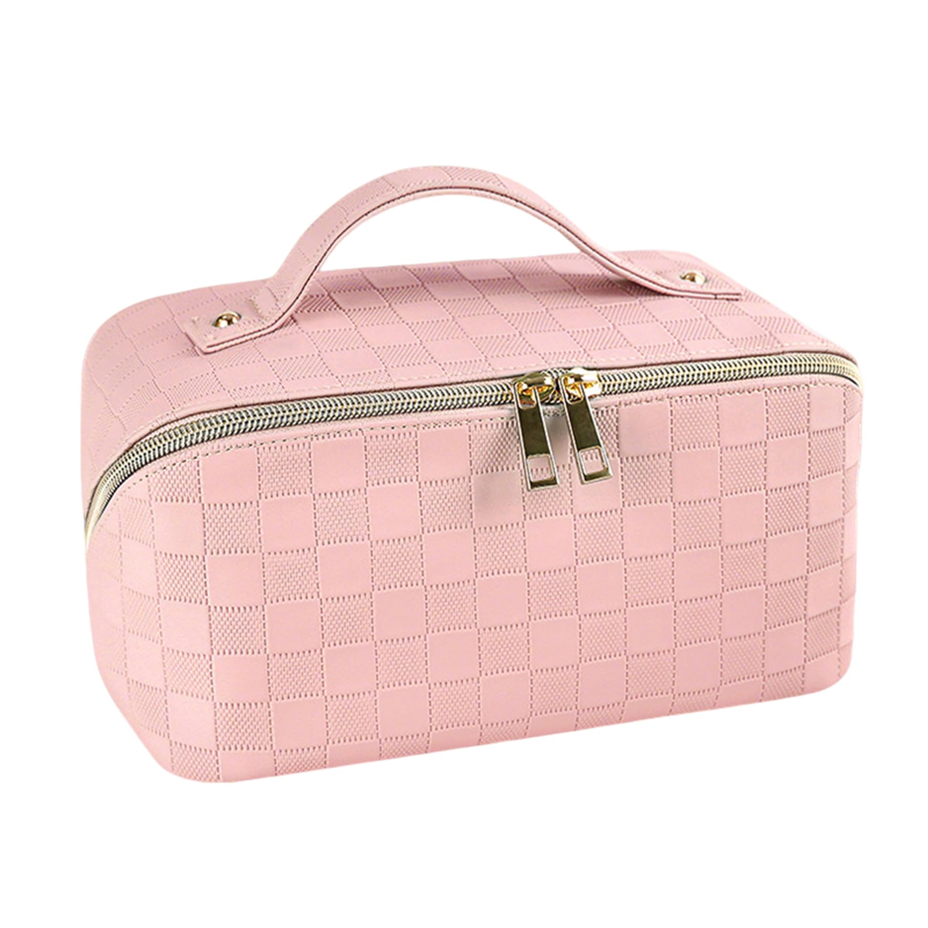 Cosmetic Bag,Travel Makeup Bag, Large Capacity Cosmetic Bags for Women, Waterproof Portable Open Flat Toiletry Bags,Makeup Organizer Bag with Divider and Handle, Pink Cosmetic Pouch Gifts for Women
