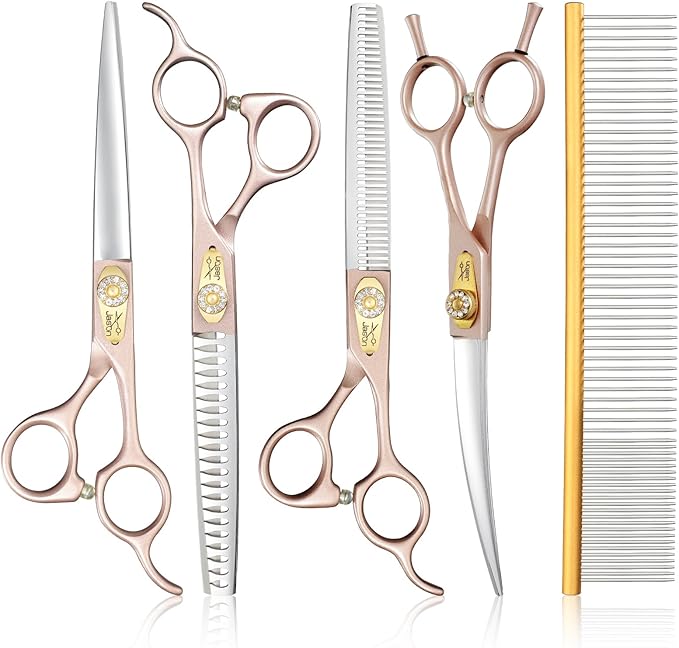 JASON Dog Grooming Scissors Set - 6 in 1 Professional Sharp Shears Rosegold