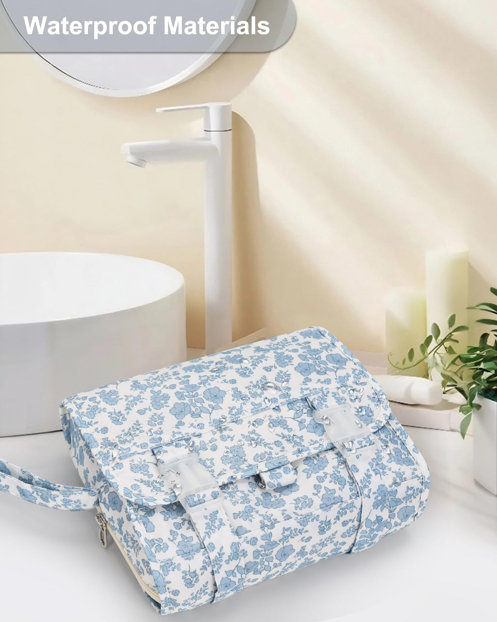 Relavel Small Hanging Toiletry Bag for Women, Floral Hanging Organizer