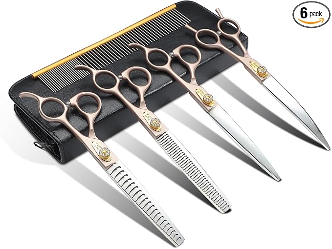 JASON Dog Grooming Scissors Set - 6 in 1 Professional Sharp Shears Rosegold