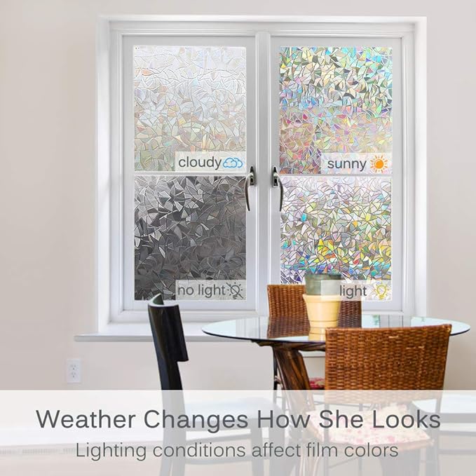 Volcanics Window Privacy Film, Stained Glass Rainbow Cling, 11.8" x 78.7"