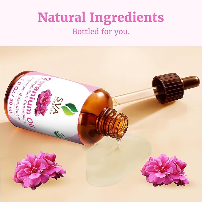 SVA Organic Geranium Essential Oil with Dropper, 1 Fl Oz (30 ml)