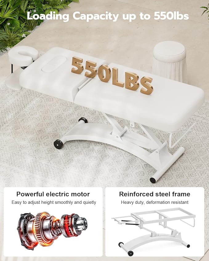 Paddie 550lbs Hi-Lo Electric Massage Table Professional, White