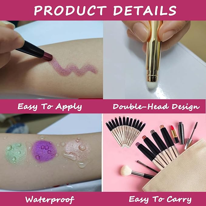 White Eyeshadow Stick Makeup, Highlighter Matte Cream Eye Shadow Pencil, Waterproof Hypoallergenic Long Lasting Crayon, Glitter Primer Palette Shimmer Eyeliner Pen wiht Soft Brush
