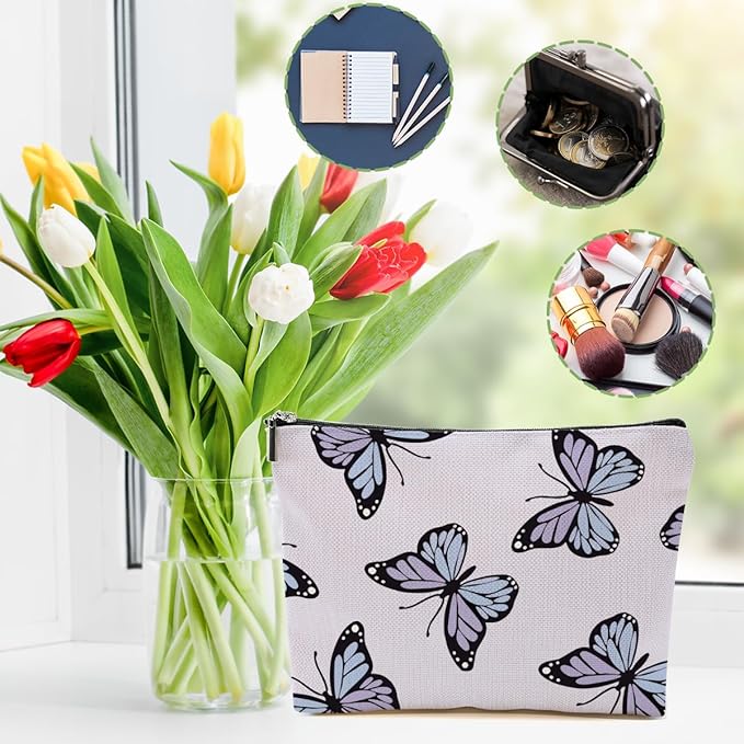 DHKG Purple Butterfly Makeup Bag Cosmetic Bag Butterfly Gifts for Women Girls Friend Niece Daughter Butterflies Lovers Gifts Travel Organizer Zipper Pouch Graduation Birthday Friendship Gifts
