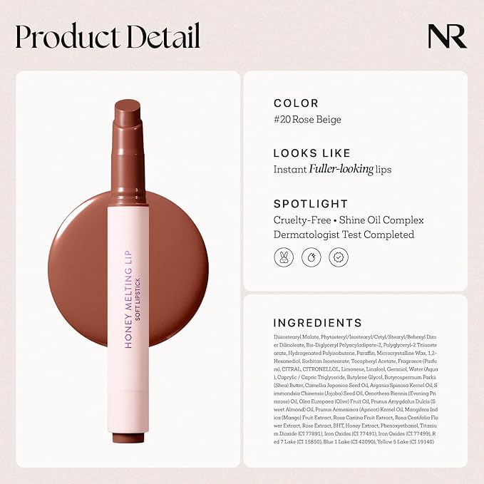 Nature Republic HONEY MELTING LIP (20 ROSE BROWN) | SOFT LIP STICK, Hydrating Gloss, Moisturizing balms, Sheer tint, Shine & Nude, Glowy Finish, korean make up