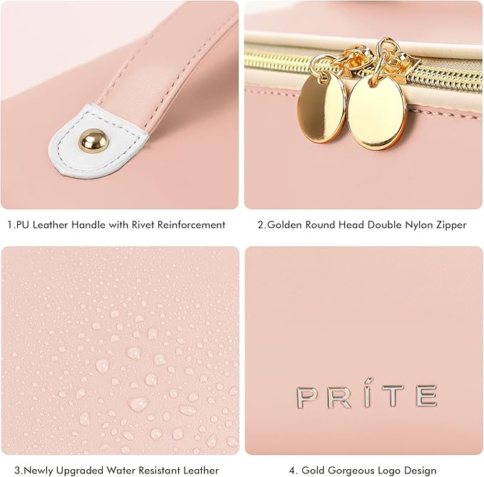 Prite Makeup Bag Travel Toiletry Bag Open Flat Cosmetic Organizer for Women