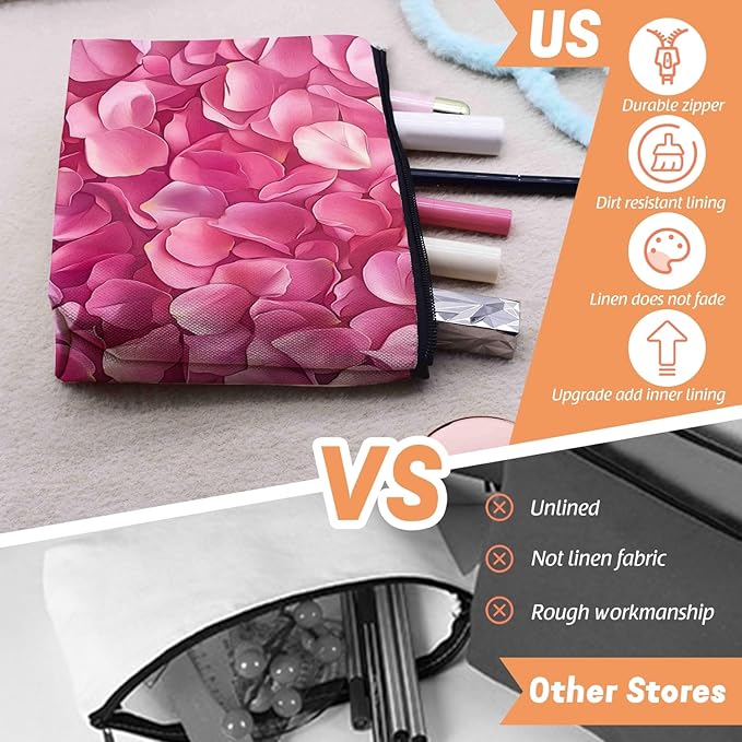 Scribesense Cosmetic Bags Travel Makeup Toilet Case Waterproof Pouch for Women Girls 6.7X9.45inches - Pink Petals in A Layered Composition