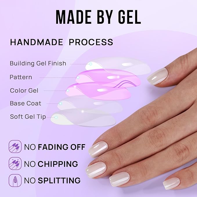 BTArtbox Press On Nails, Vanilla Glazed, Short Square, White Chrome, 32Ct