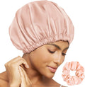 Satin Bonnet Silk Bonnet for Sleeping Women Double Layer Hair Bonnet Wrap Sleep Cap Gifts for Women Curly Hair Champagne