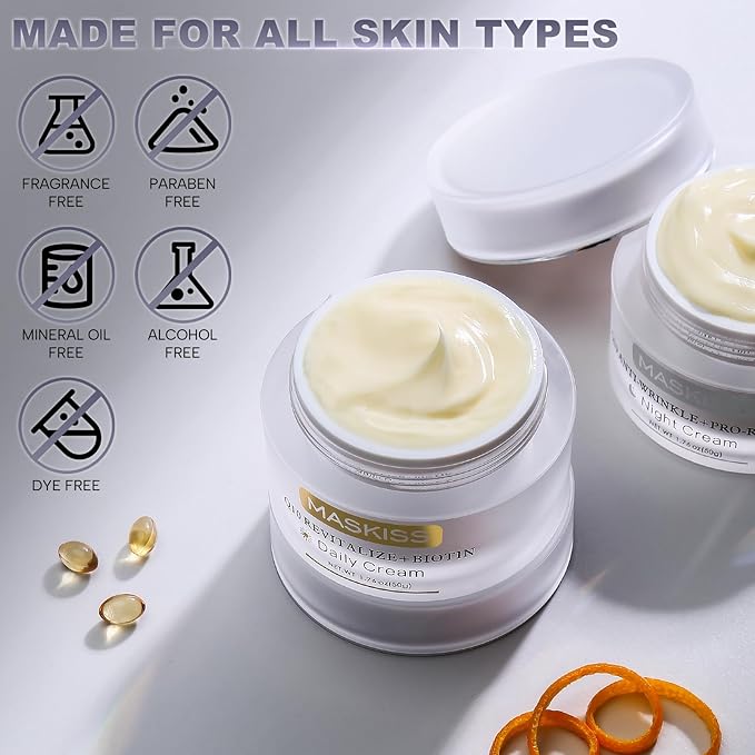 Maskiss Firming Neck Cream & Anti-Wrinkle Night Cream with Coenzyme Q10 + Pro-Retinol, Unscented Skin Firming Neck Cream, Anti Aging Facial Moisturizer for Sensitive Skin, 1.76 Oz Jar
