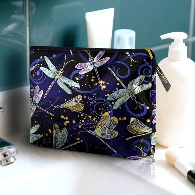 GEGEPINK Cute Makeup Bag for Purse Waterproof Cosmetic Bags for Women Funny Smooth Zipper Travel Toiletry Pouch 10X8 Inches-Dragonfly Makeup pouch
