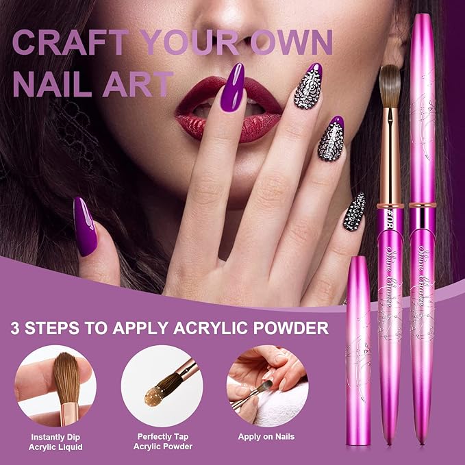 Acrylic Nail Brush Size 8, 100% Real Kolinsky Art Nail Brush for Acrylic Powder Application, Handmade Women Manicure Nail Extension Tool for Professional DIY Home Salon and Beginners