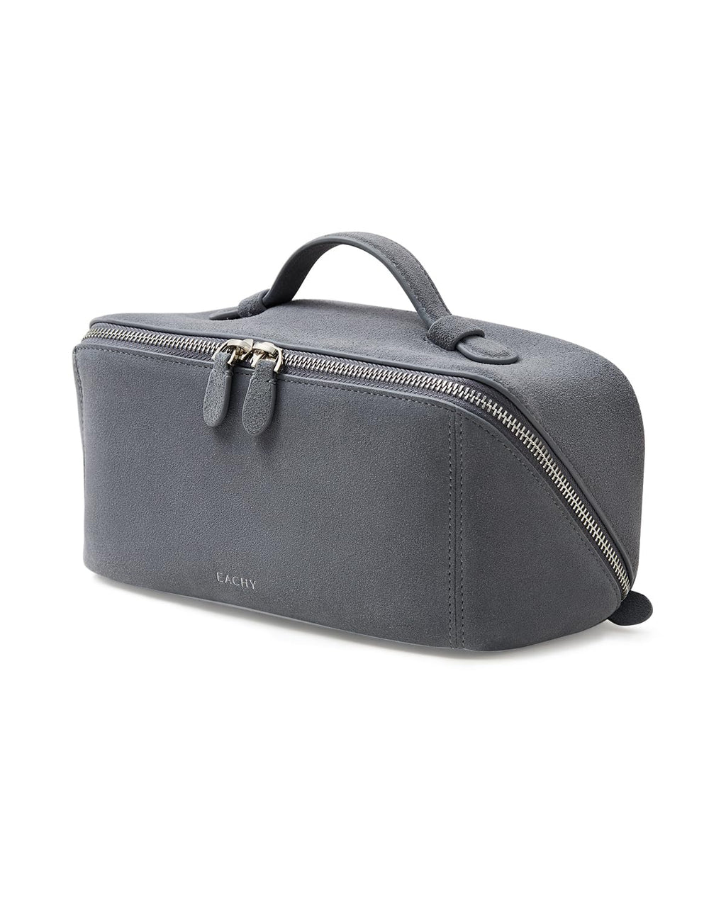 EACHY Leather Makeup Bag, Portable 180° Wide-Open Flat Cosmetic Bag for Women, Large Capacity Make Up Organizer Makeup Pouch with Divider and Handle