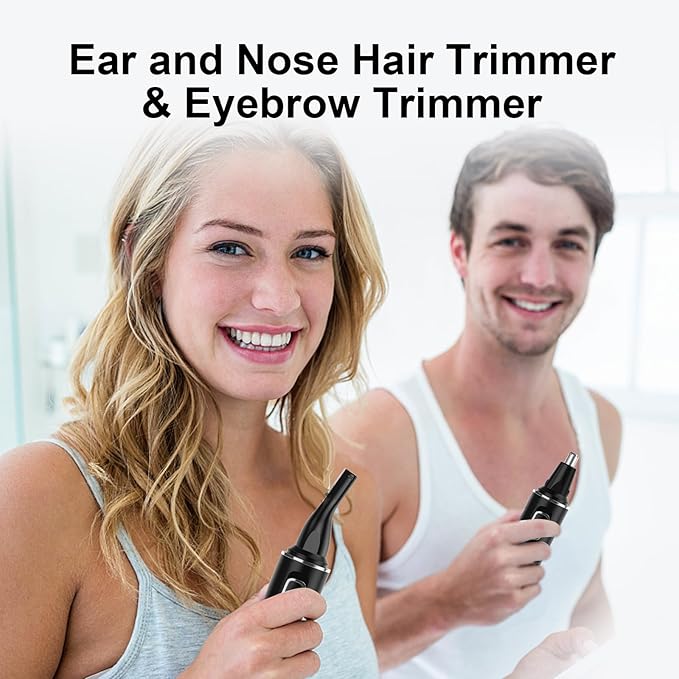 XOOMRSCP Professional Rechargeable Nose Hair Trimmer for Men – 2-in-1 Painless Ear & Nose Trimmer with IPX7 Waterproof Dual-Edge Blades, Also for Eyebrow & Facial Hair (Black Silver)