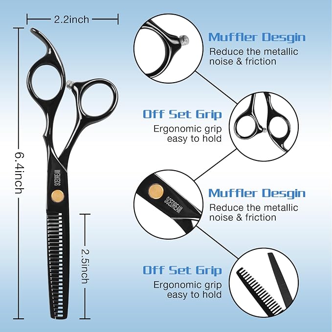 SCEDREAM 11-Piece Hair Cutting Scissors Kit - Professional Set with Thinning Scissors, Comb, Cape, Clips, Brush, Leather Bag for Barber, Salon, Home
