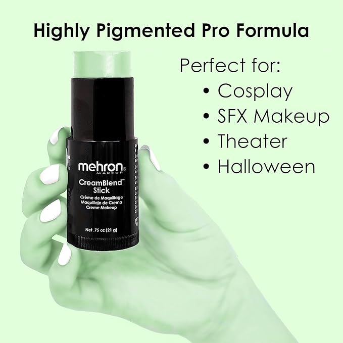 Mehron Makeup CreamBlend Stick | Face Paint, Body Paint, & Foundation Cream Makeup | Perfect for Halloween.75 oz (21 g) (Pastel Green) | Made in the USA