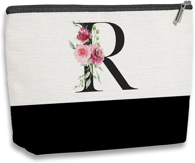 kdxpbpz Initial Makeup Bag, Personalized Gifts for Women, Personalized Makeup Bag, Bridesmaid Gifts, Cosmetic bags for Women (Letter R)