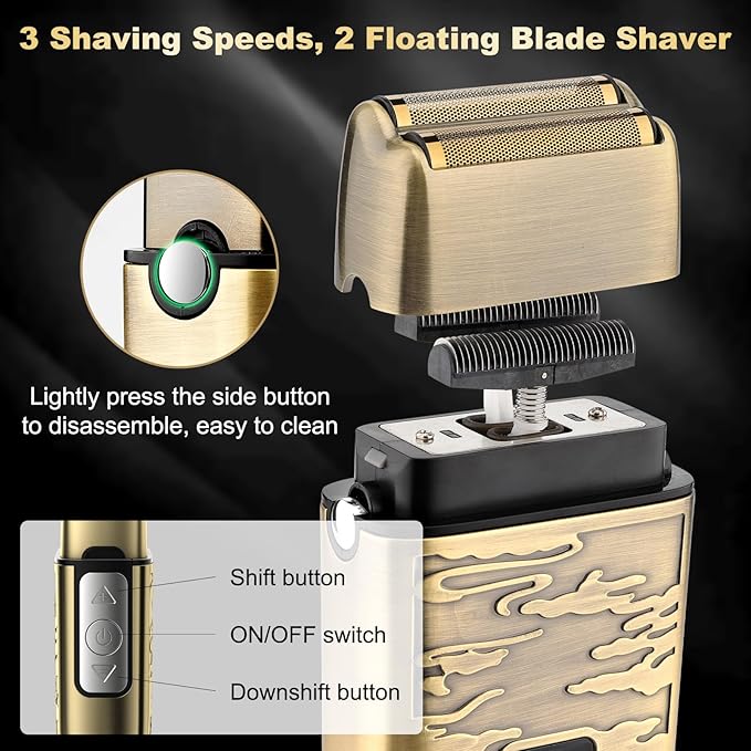 QREEYX Hair Clippers for Man T-Blade Trimmer Nose Hair Trimmer Electric Shaver Set, Professional Metal Body Barber Clippers Set for Haircut, Men’s Grooming Kit with LCD Display, Ideal Gift for Him
