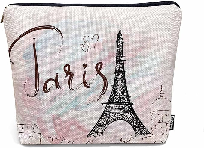 Kalygon Women Cosmetic Bag Eiffel Tower, Watercolor Paris Eiffel Tower Cute Makeup Bag For Purse Cosmetic Travel Bag For Toiletries Makeup Storage Bag Flax Skincare Bag Make Up Pouch Bags