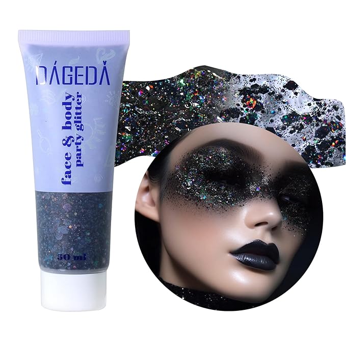 DAGEDA Black Body Glitter Gel, Sparkly Hair Face Glitter Makeup Accessories