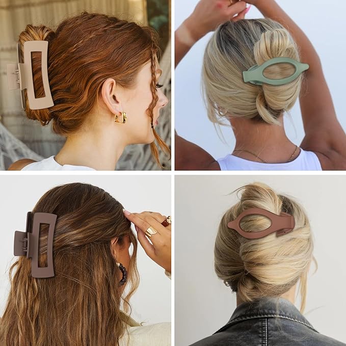 CHANDAT Hair Clips for Women 4.3 Inch Large Hair Claw Clips 8 pcs Square Claw Clips & Flat Hair Clips for Thick or Thin Hair French Concord Hair Barrettes Alligator Hair Accessories for Women (Basic)