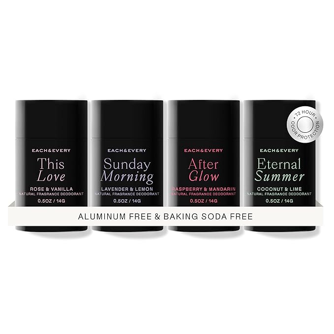 Each & Every Mini Natural Deodorant Set, EWG Verified & Vegan (4 Ct)