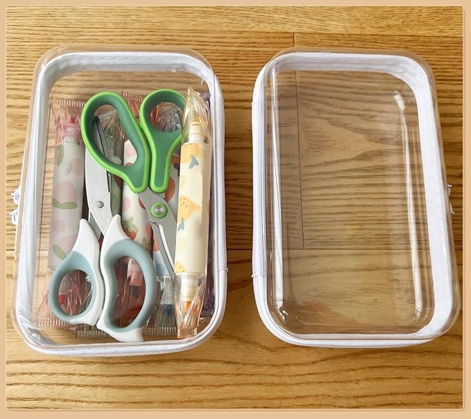 Dressica Clear Zipper Hard Shell Case, See Through Transparent Pouches for Makeup Cosmetic Storage Organizer (S+S)