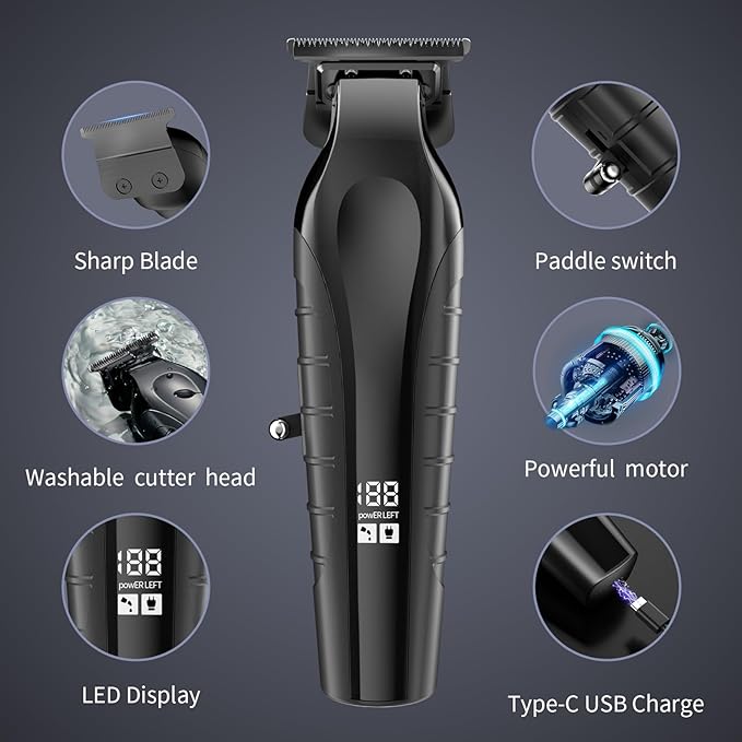 KOMINGDON Beard Trimmer for Men Professional,Liners Trimmer Hair Clippers, Precision Edgers Barber Clippers,Zero Gapped T-Blade Hair Trimmer Kit with LCD Display, Hair Cutting Mustache Facial