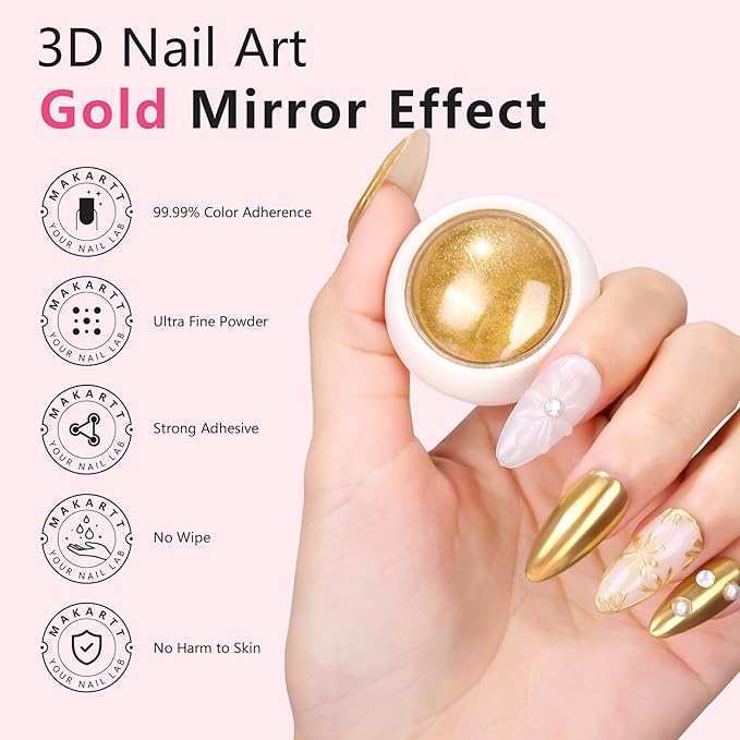 Makartt 15g 3D Nail Gel & Gold Chrome Nail Powder Kit for Sculting and Drawing