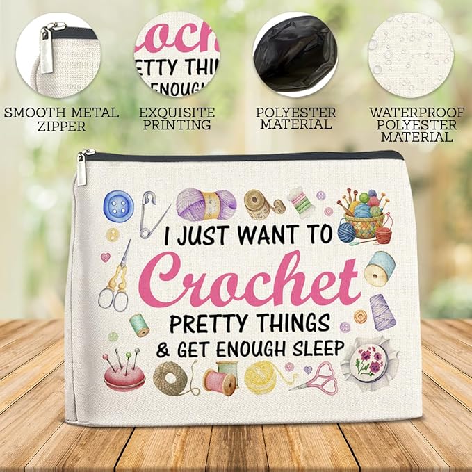 FYDHQSS Crochet Gifts Makeup Bag for Women Knitters Crocheters