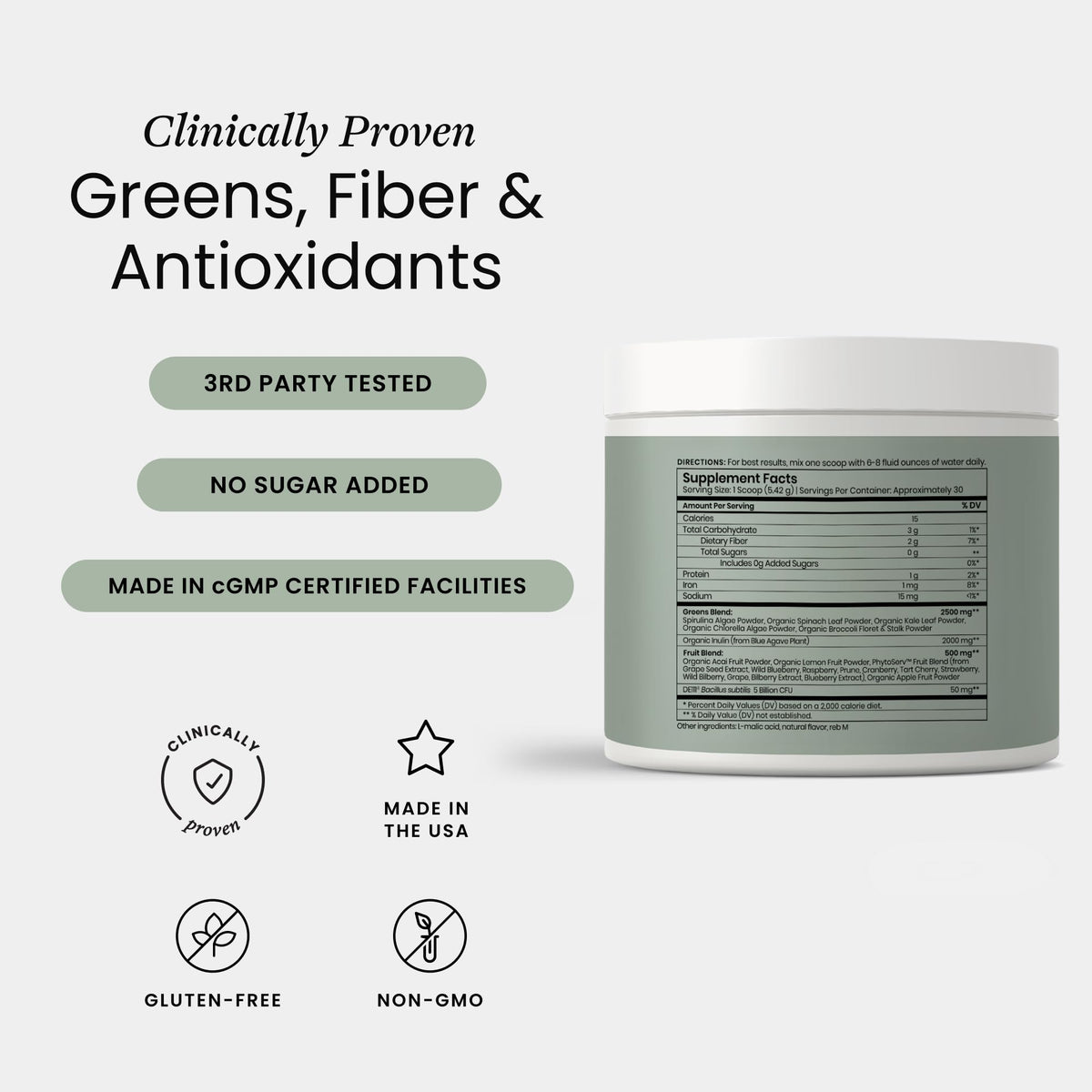 Perelel Acai Berry Daily Greens Powder with Probiotics & Fiber