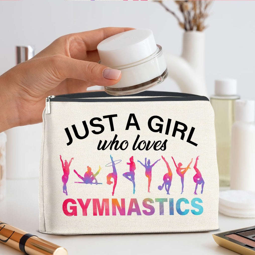 UPNEGE Gymnastics Gifts Makeup Bag Gymnastics Gifts for Women Cheerleader Gymnast Cosmetic Bag Just a Girl Who Loves Gymnastics Zipper Makeup Pouch Gift