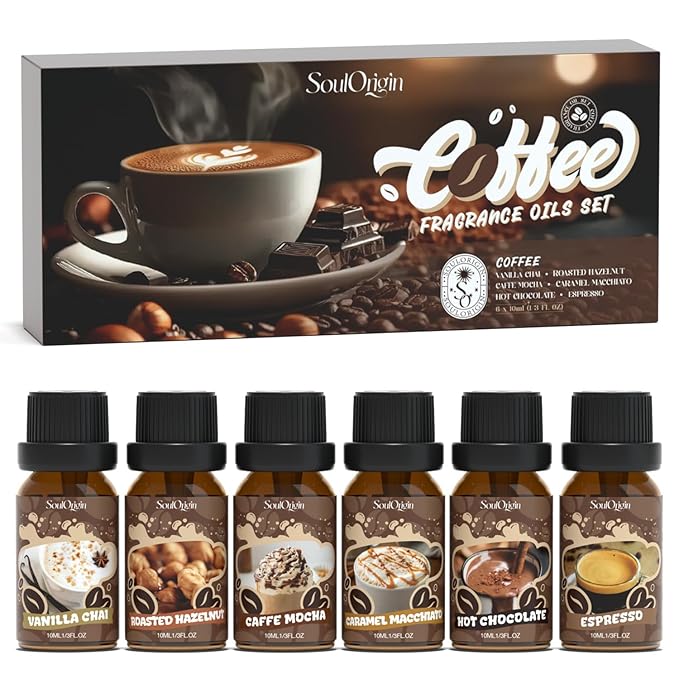 Soulorigin Coffee Fragrance Oils Set, Essential Oil for Diffuser, Diffuser Oil, Use for Soap Candle Making,Caramel Apples, Pumpkin Pie, Candy Corn, Halloween Cookies, Popcorn Balls, Snickers Bars