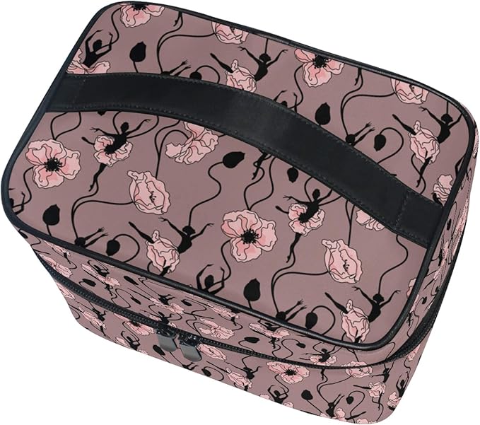 MNSRUU Makeup Bag, Poppy Flower Dancing Girl Travel Makeup Organizer Bag Cosmetic Cases Toiletry Bags for Girl Women Ladies